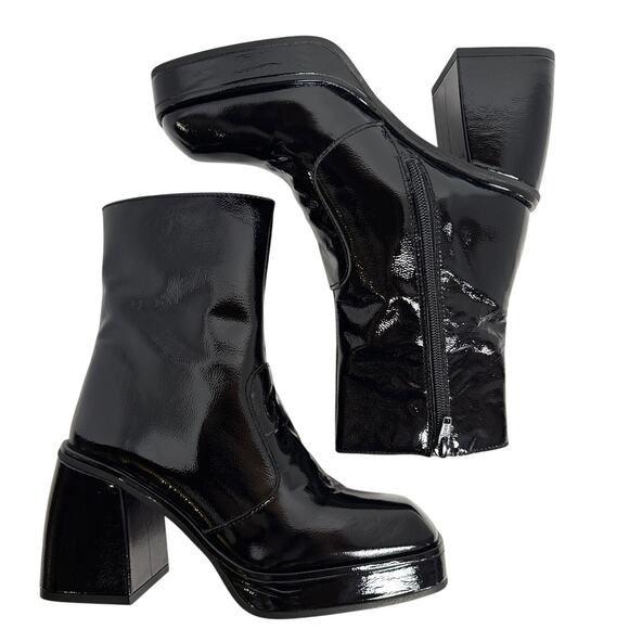 Free People Ruby Platform Boot Women's 6.5-7 EU 37 Black Patent Leather Sq Toe - Picture 7 of 11